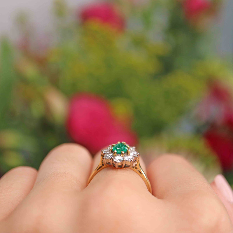 Ellibelle Jewellery Vintage 1977 Emerald Diamond Cluster Ring By Cropp & Farr