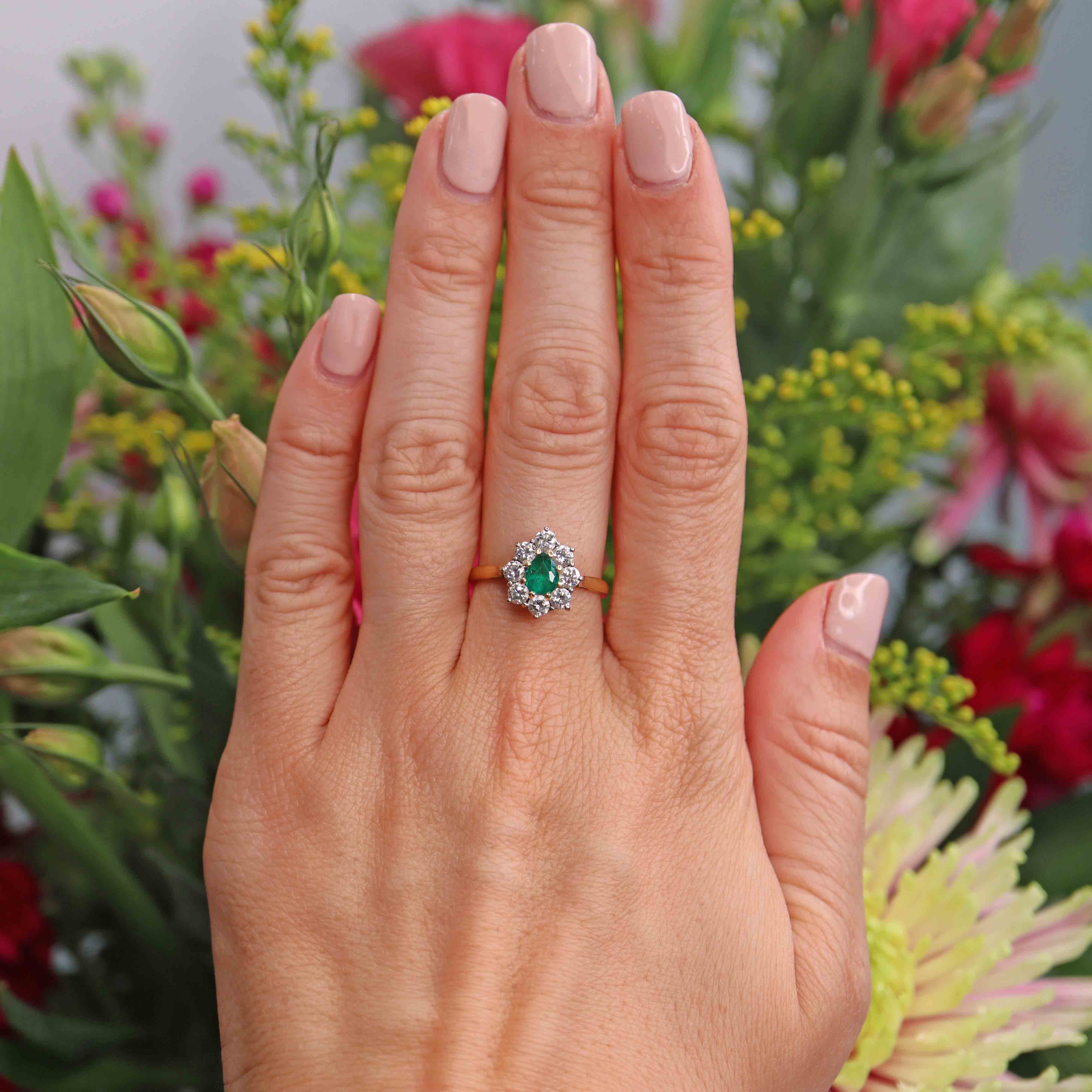 Ellibelle Jewellery Vintage 1977 Emerald Diamond Cluster Ring By Cropp & Farr