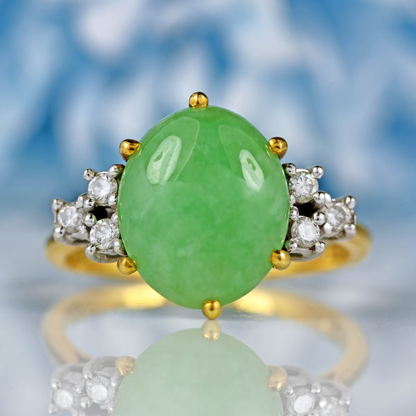 Ellibelle Jewellery Vintage 1977 Jade & Diamond 18ct Gold Ring