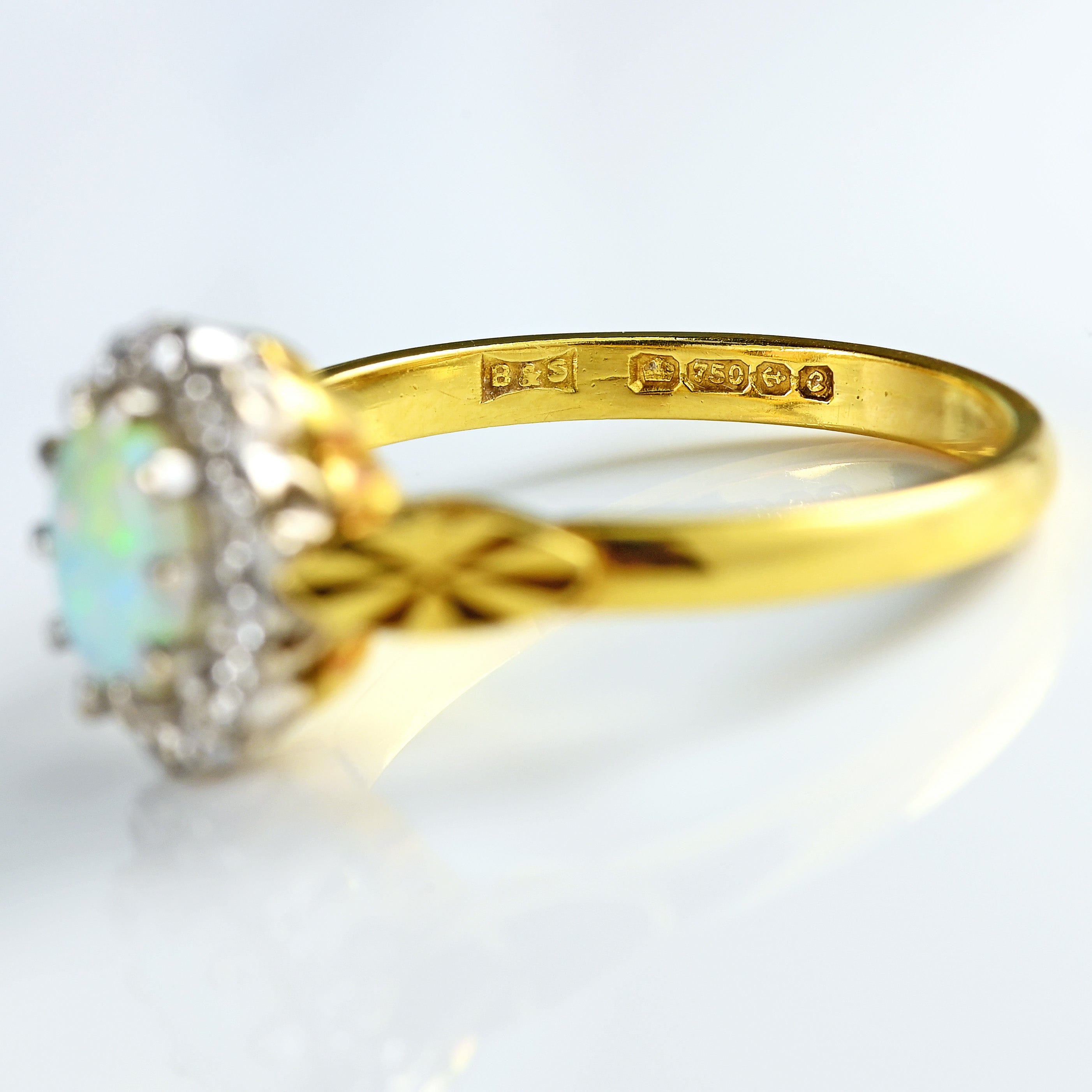 Ellibelle Jewellery Vintage 1977 Opal & Diamond 18ct Gold Cluster Ring