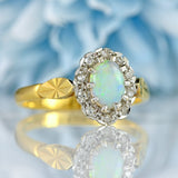 Ellibelle Jewellery Vintage 1977 Opal & Diamond 18ct Gold Cluster Ring