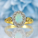 Ellibelle Jewellery Vintage 1977 Opal & Diamond 18ct Gold Cluster Ring