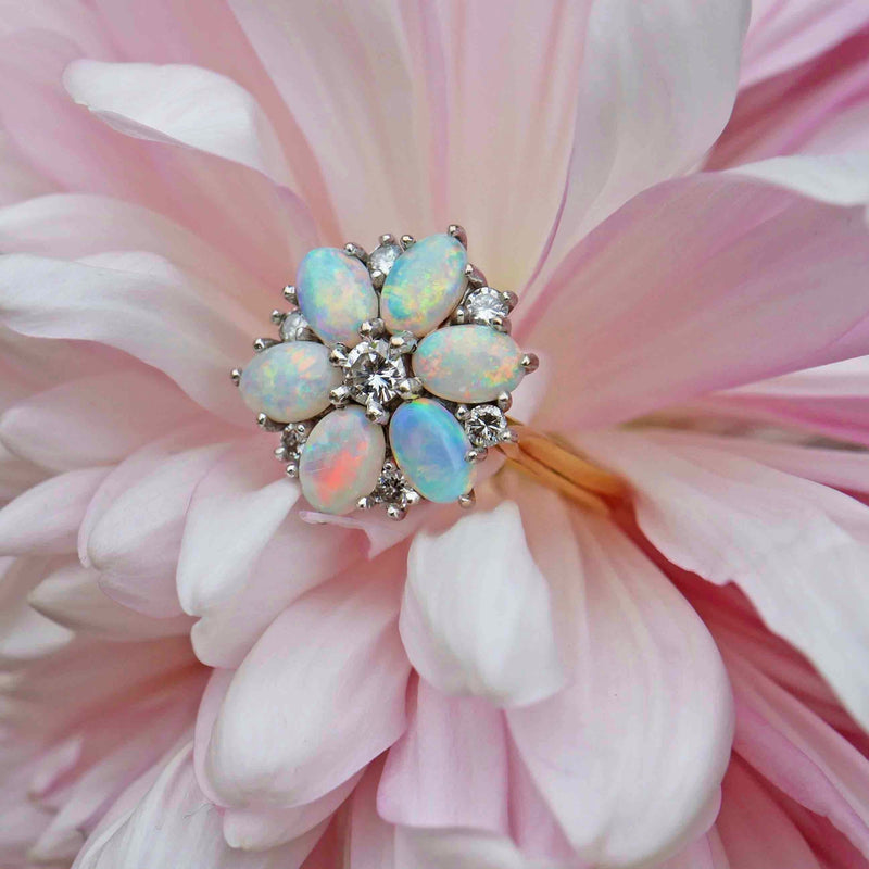 Ellibelle Jewellery Vintage 1977 Opal & Diamond 18ct Gold Cluster Ring By Cropp & Farr