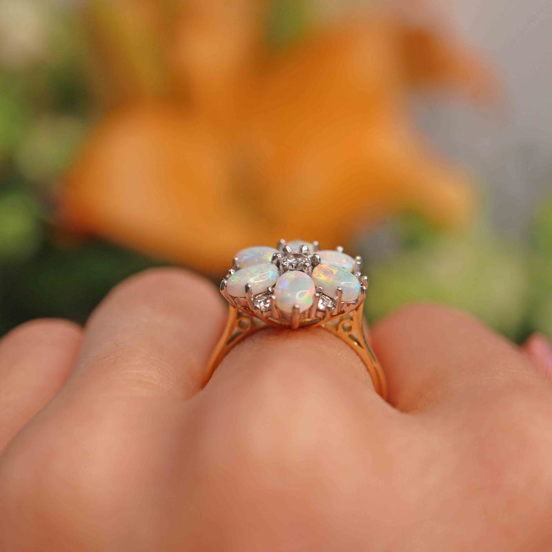 Ellibelle Jewellery Vintage 1977 Opal & Diamond 18ct Gold Cluster Ring By Cropp & Farr