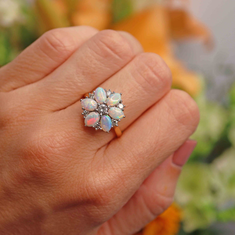 Ellibelle Jewellery Vintage 1977 Opal & Diamond 18ct Gold Cluster Ring By Cropp & Farr