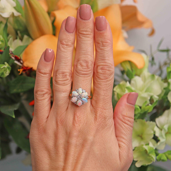 Ellibelle Jewellery Vintage 1977 Opal & Diamond 18ct Gold Cluster Ring By Cropp & Farr