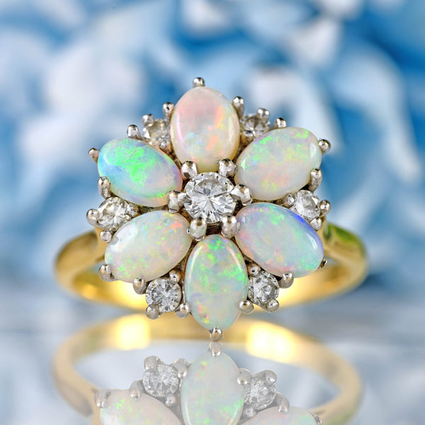 Ellibelle Jewellery Vintage 1977 Opal & Diamond 18ct Gold Cluster Ring By Cropp & Farr