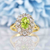 Ellibelle Jewellery Vintage 1977 Peridot & Diamond 18ct Gold Cluster Ring