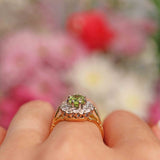 Ellibelle Jewellery Vintage 1977 Peridot & Diamond 18ct Gold Cluster Ring