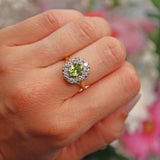 Ellibelle Jewellery Vintage 1977 Peridot & Diamond 18ct Gold Cluster Ring