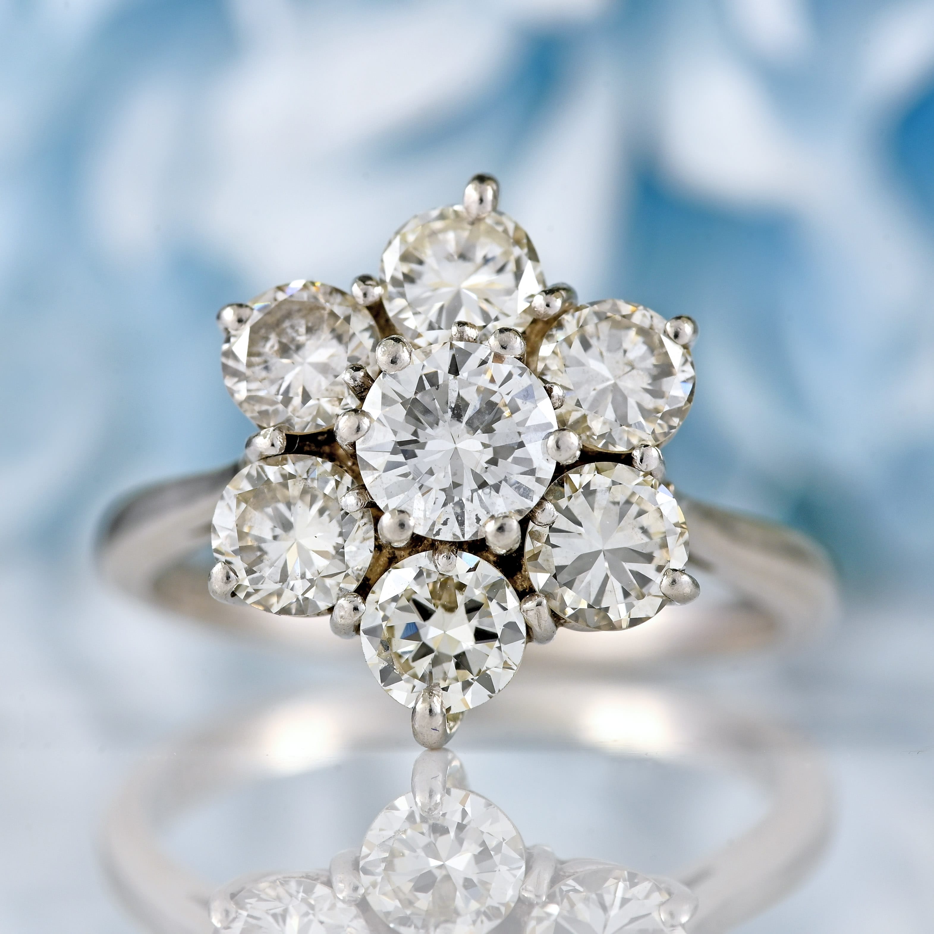Ellibelle Jewellery Vintage 1977 Platinum & Diamond Daisy Cluster Ring (2.00cts)