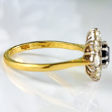 Ellibelle Jewellery Vintage 1977 Sapphire & Diamond 18ct Gold Cluster Engagement Ring