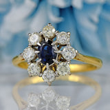 Ellibelle Jewellery Vintage 1977 Sapphire & Diamond 18ct Gold Cluster Engagement Ring