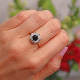 Ellibelle Jewellery Vintage 1977 Sapphire & Diamond 18ct Gold Round Cluster Ring