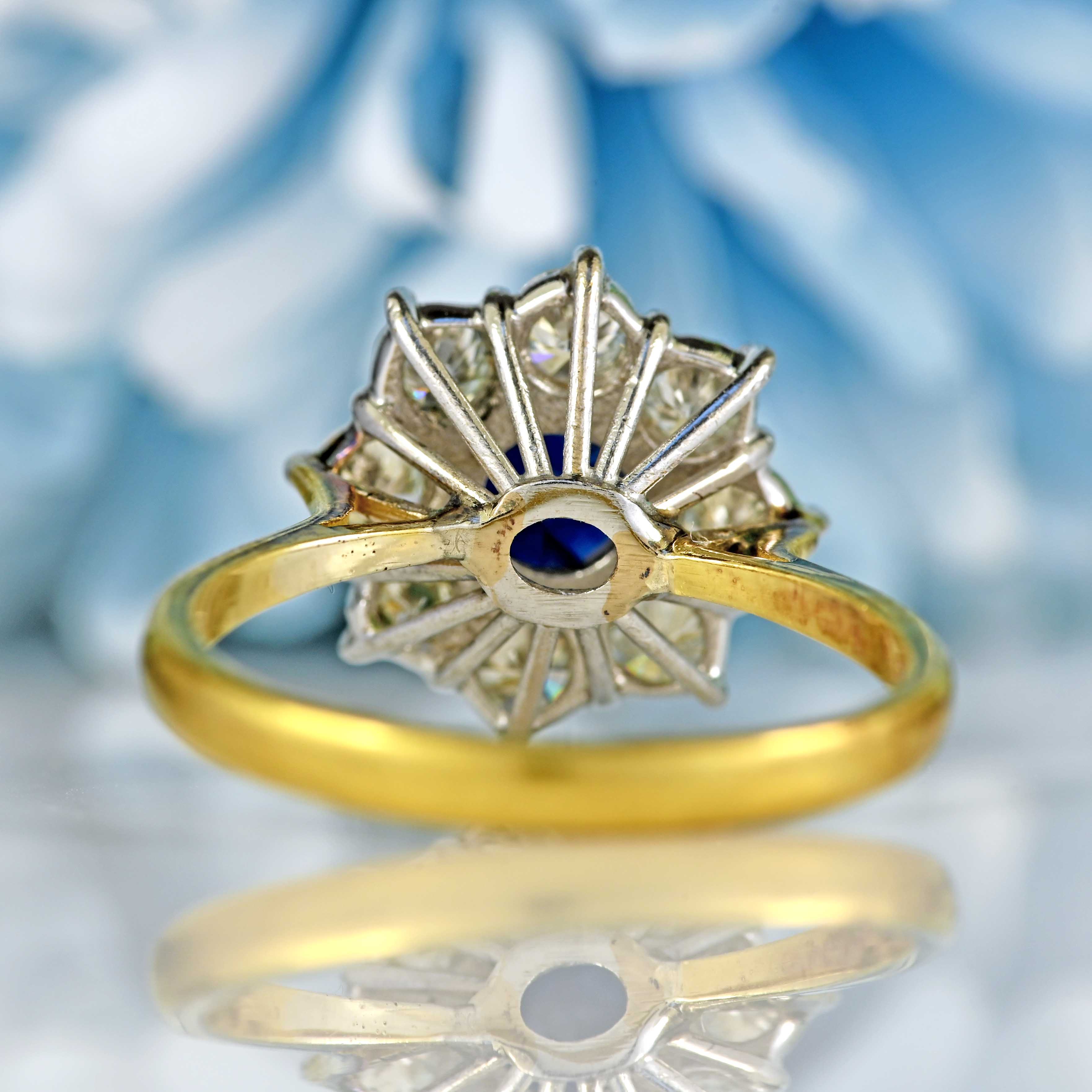 Ellibelle Jewellery Vintage 1977 Sapphire & Diamond 18ct Gold Round Cluster Ring