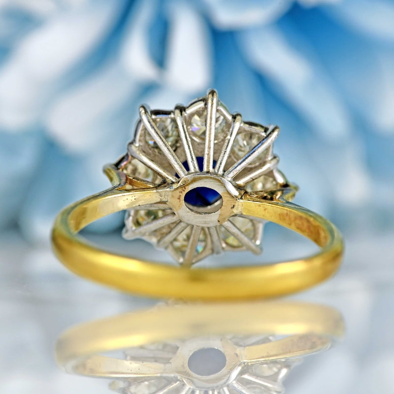Ellibelle Jewellery Vintage 1977 Sapphire & Diamond 18ct Gold Round Cluster Ring