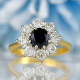 Ellibelle Jewellery Vintage 1977 Sapphire & Diamond 18ct Gold Round Cluster Ring