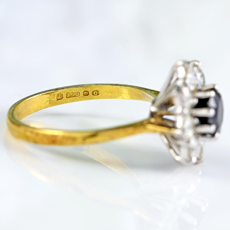 Ellibelle Jewellery Vintage 1977 Sapphire & Diamond 18ct Gold Round Cluster Ring