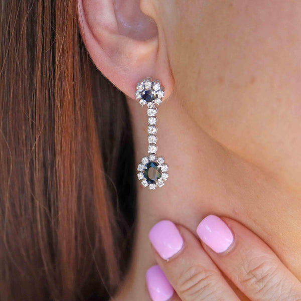 Ellibelle Jewellery Vintage 1977 Sapphire & Diamond 18ct White Gold Pendant Drop Earrings