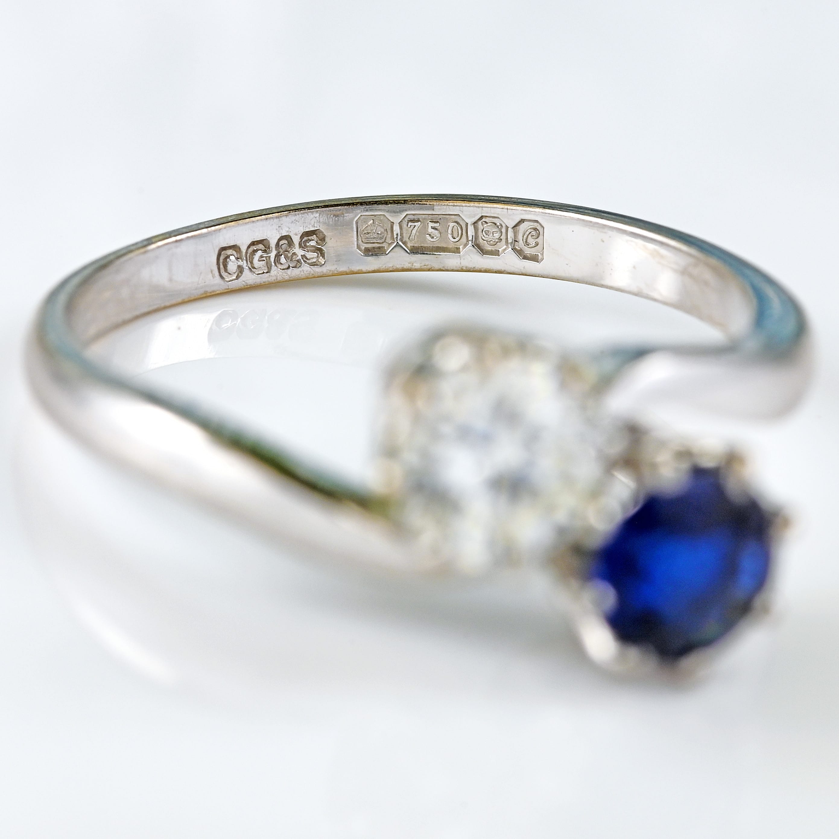 Ellibelle Jewellery Vintage 1977 Sapphire & Diamond 18ct White Gold 'Toi et Moi' Engagement Ring