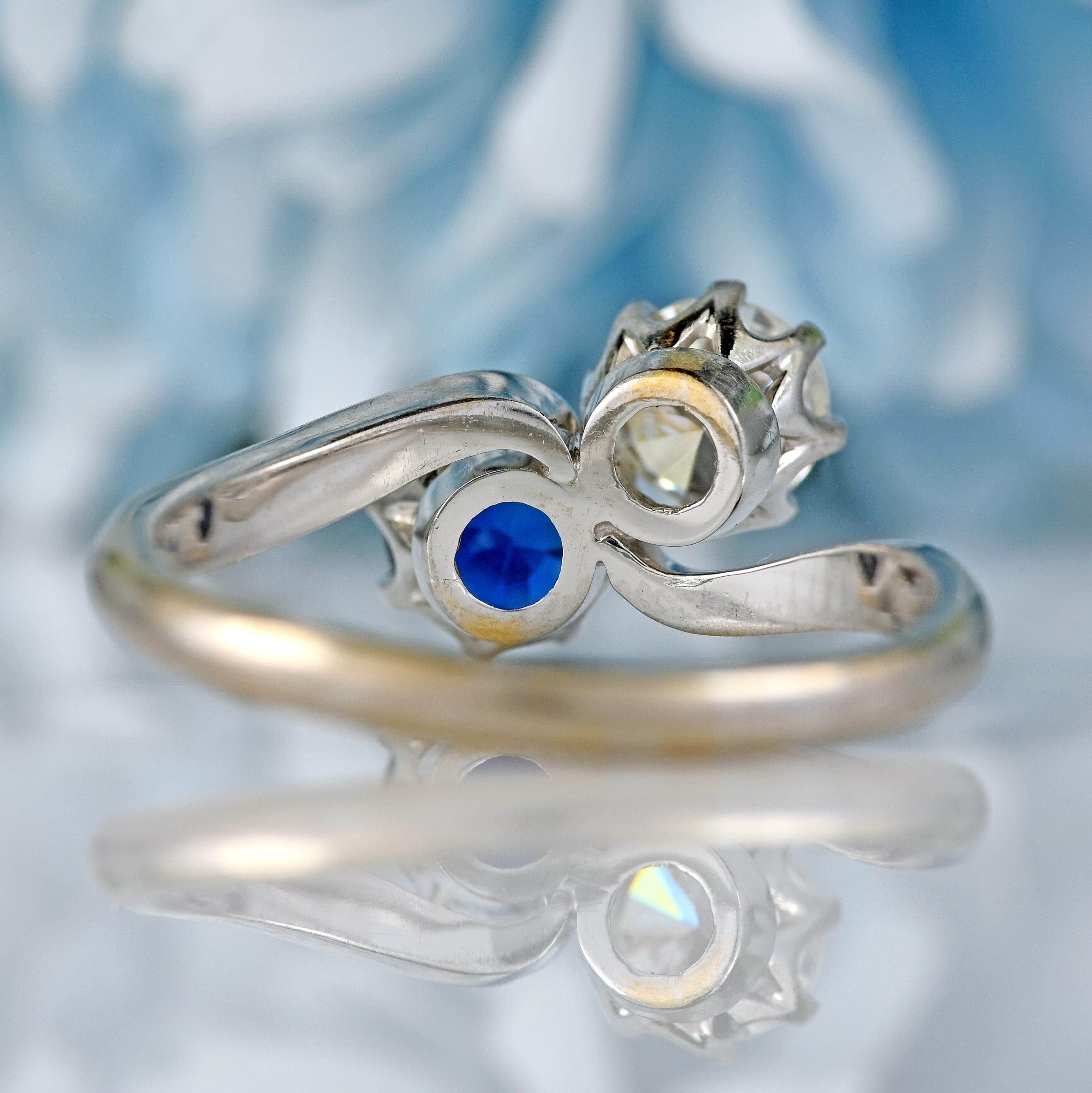 Ellibelle Jewellery Vintage 1977 Sapphire & Diamond 18ct White Gold 'Toi et Moi' Engagement Ring