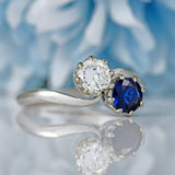 Ellibelle Jewellery Vintage 1977 Sapphire & Diamond 18ct White Gold 'Toi et Moi' Engagement Ring