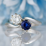 Ellibelle Jewellery Vintage 1977 Sapphire & Diamond 18ct White Gold 'Toi et Moi' Engagement Ring