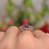 Ellibelle Jewellery Vintage 1977 Sapphire & Diamond Platinum Three-Stone Engagement Ring