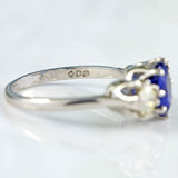 Ellibelle Jewellery Vintage 1977 Sapphire & Diamond Platinum Three-Stone Engagement Ring
