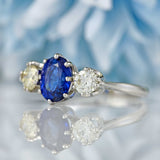 Ellibelle Jewellery Vintage 1977 Sapphire & Diamond Platinum Three-Stone Engagement Ring