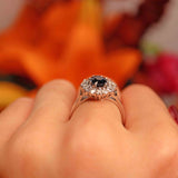 Ellibelle Jewellery Vintage 1977 Sapphire & Vari-Cut Diamond 18ct White Gold Cluster Ring (1.53cts)