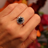Ellibelle Jewellery Vintage 1977 Sapphire & Vari-Cut Diamond 18ct White Gold Cluster Ring (1.53cts)