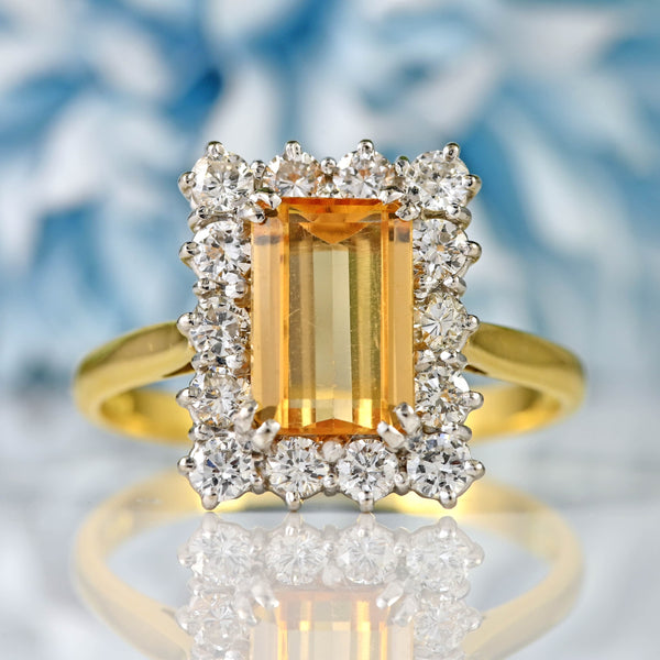 Ellibelle Jewellery Vintage 1977 Yellow Topaz & Diamond 18ct Gold Cluster Ring