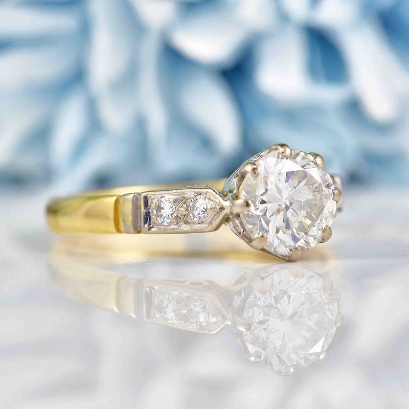 Ellibelle Jewellery Vintage 1978 18ct Gold & Platinum Diamond Engagement Ring (1.23ct)