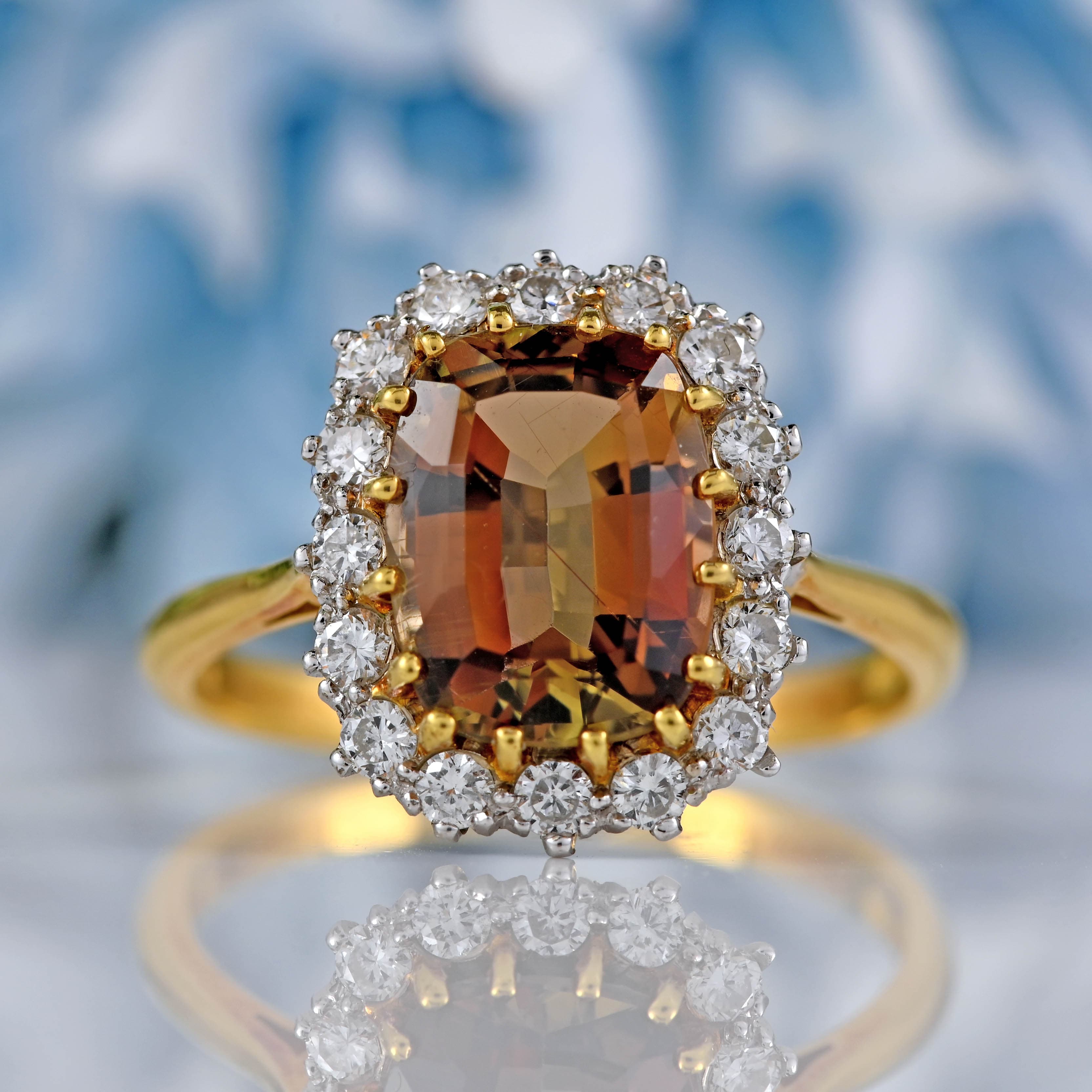 Ellibelle Jewellery Vintage 1978 Andalusite & Diamond 18ct Gold Cluster Ring