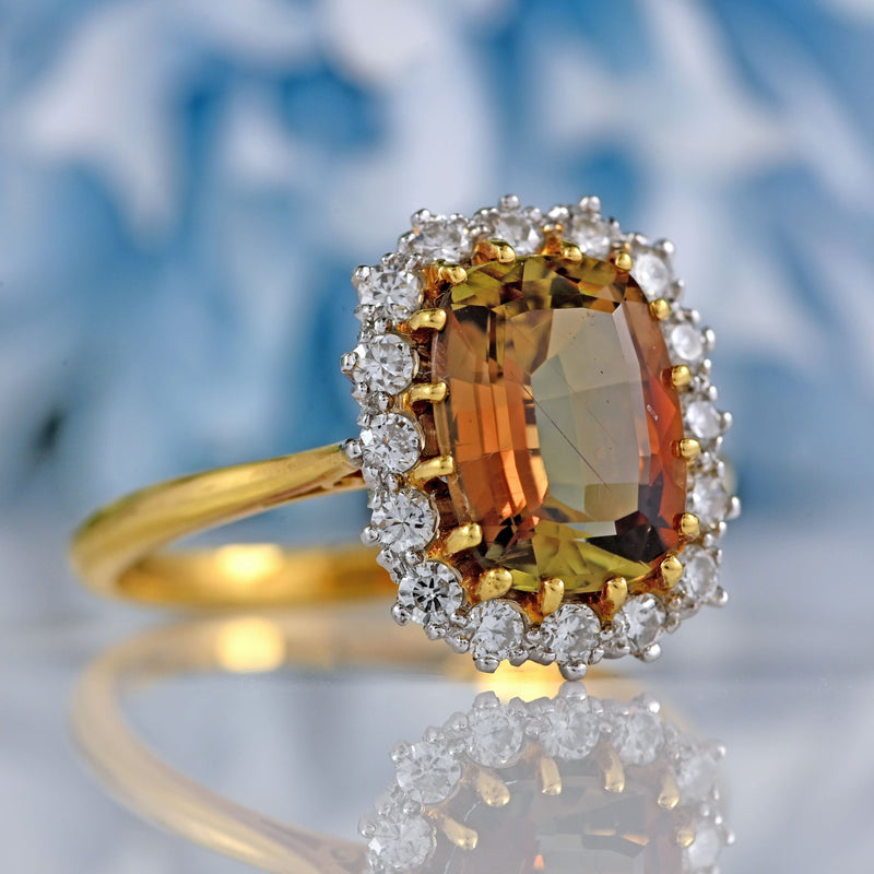 Ellibelle Jewellery Vintage 1978 Andalusite & Diamond 18ct Gold Cluster Ring