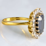 Ellibelle Jewellery Vintage 1978 Dark Sapphire & Diamond 18ct Gold Cluster Ring