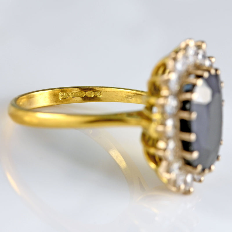 Ellibelle Jewellery Vintage 1978 Dark Sapphire & Diamond 18ct Gold Cluster Ring