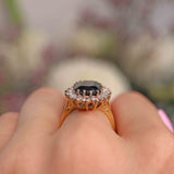 Ellibelle Jewellery Vintage 1978 Dark Sapphire & Diamond 18ct Gold Cluster Ring