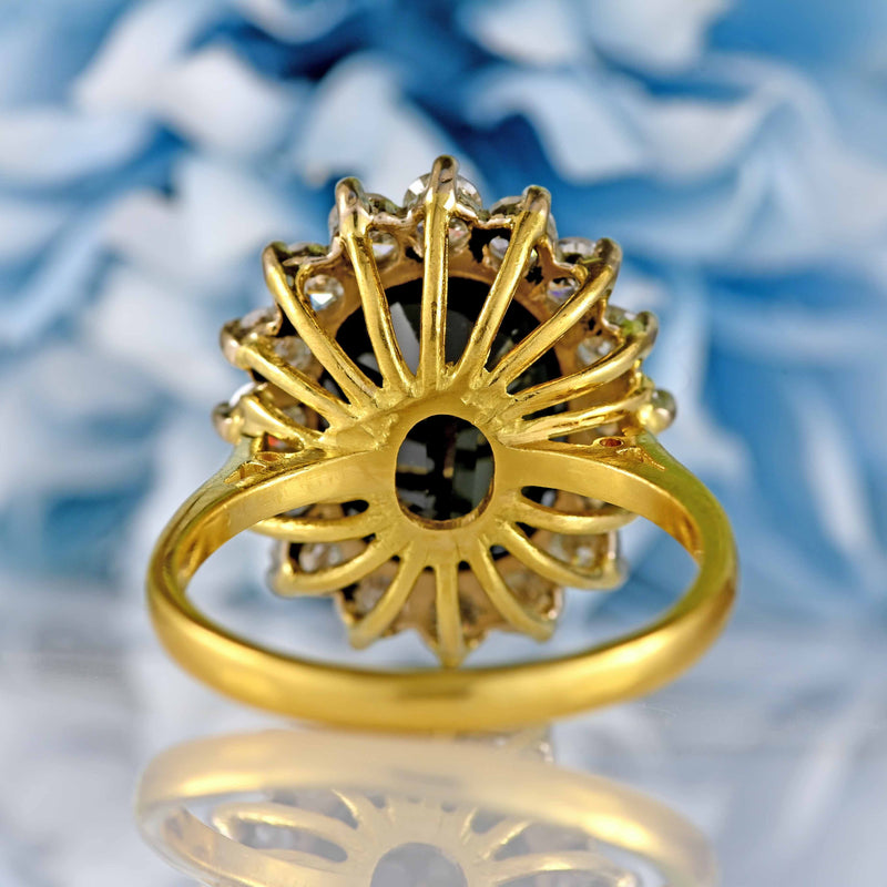 Ellibelle Jewellery Vintage 1978 Dark Sapphire & Diamond 18ct Gold Cluster Ring