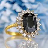 Ellibelle Jewellery Vintage 1978 Dark Sapphire & Diamond 18ct Gold Cluster Ring