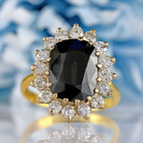 Ellibelle Jewellery Vintage 1978 Dark Sapphire & Diamond 18ct Gold Cluster Ring