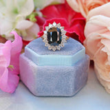 Ellibelle Jewellery Vintage 1978 Dark Sapphire & Diamond 18ct Gold Cluster Ring