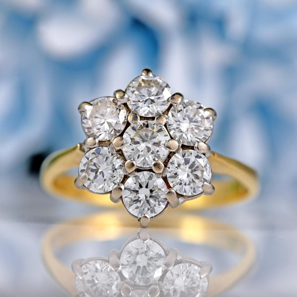 Ellibelle Jewellery Vintage 1978 Diamond 18ct Gold Daisy Cluster Ring (1.40cts)