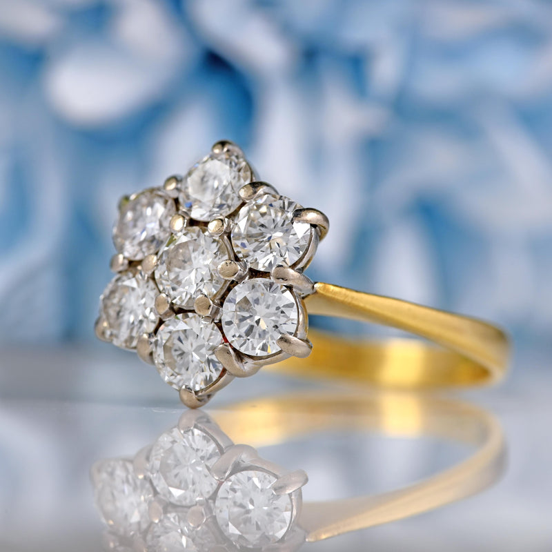 Ellibelle Jewellery Vintage 1978 Diamond 18ct Gold Daisy Cluster Ring (1.40cts)