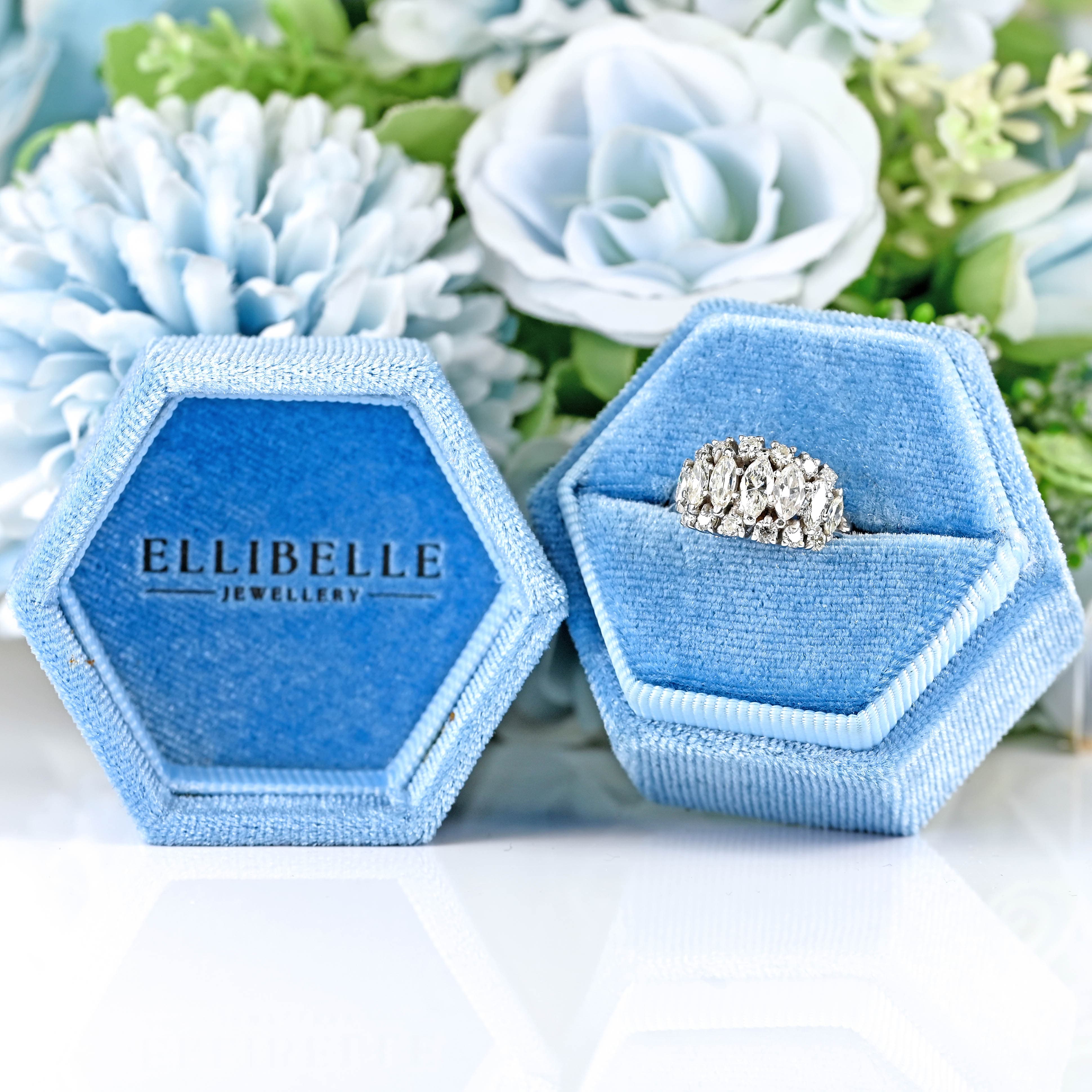 Ellibelle Jewellery Vintage 1978 Marquise & Brilliant Diamond 18ct White Gold Cluster Ring (1.36cts)