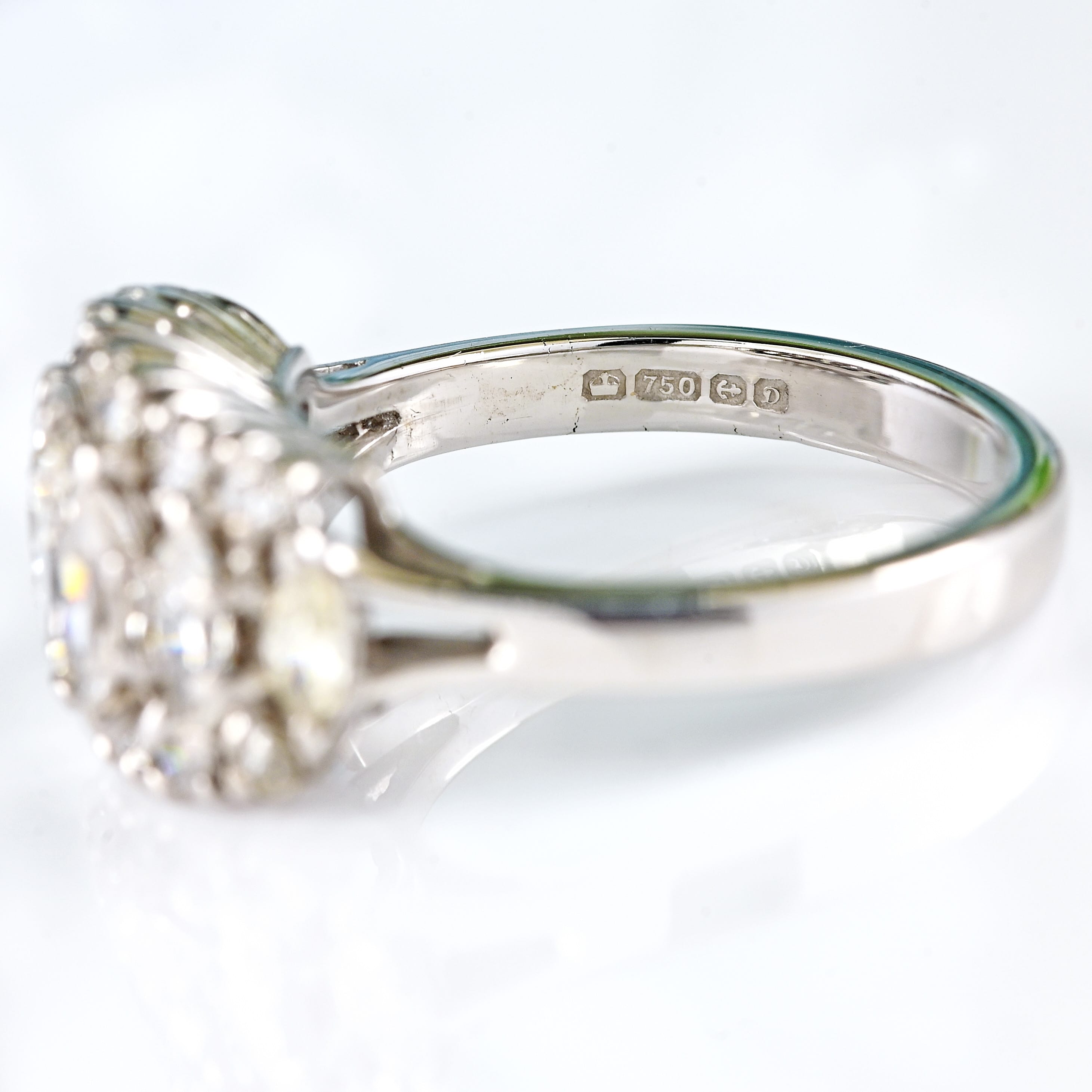 Ellibelle Jewellery Vintage 1978 Marquise & Brilliant Diamond 18ct White Gold Cluster Ring (1.36cts)