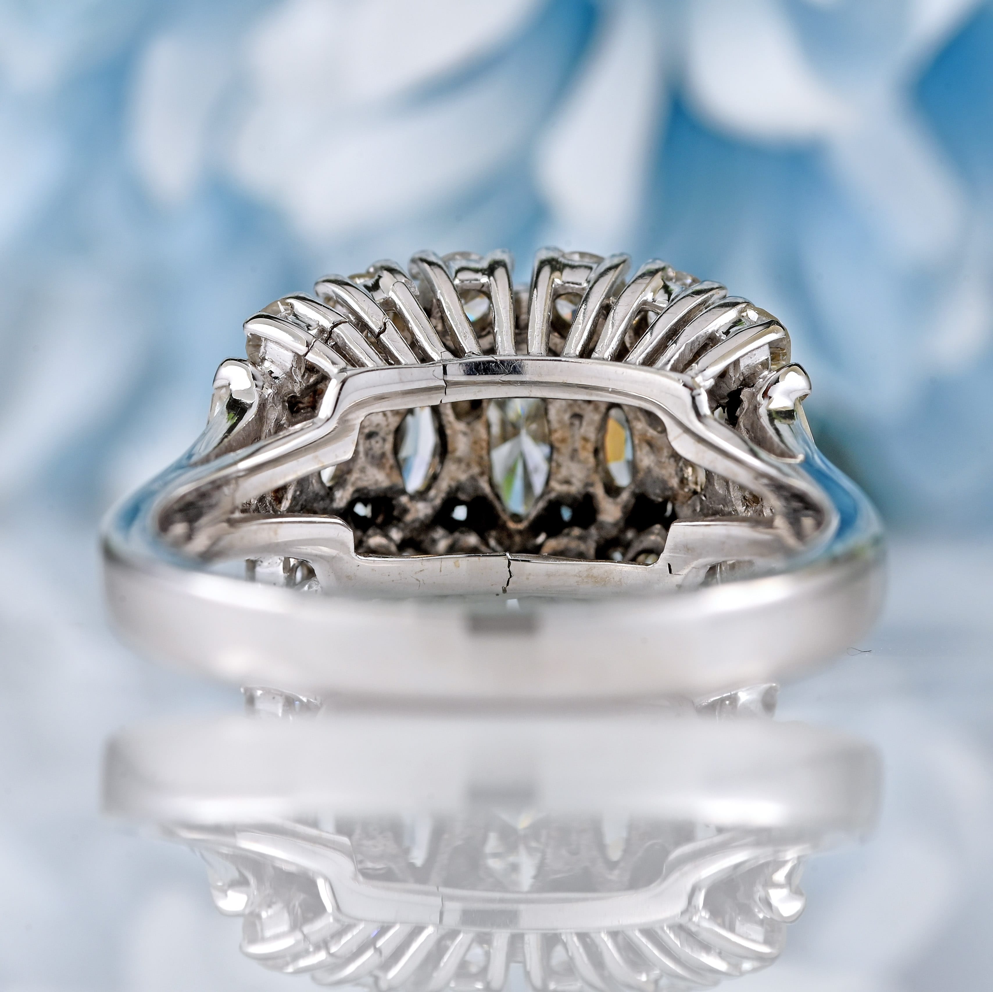 Ellibelle Jewellery Vintage 1978 Marquise & Brilliant Diamond 18ct White Gold Cluster Ring (1.36cts)