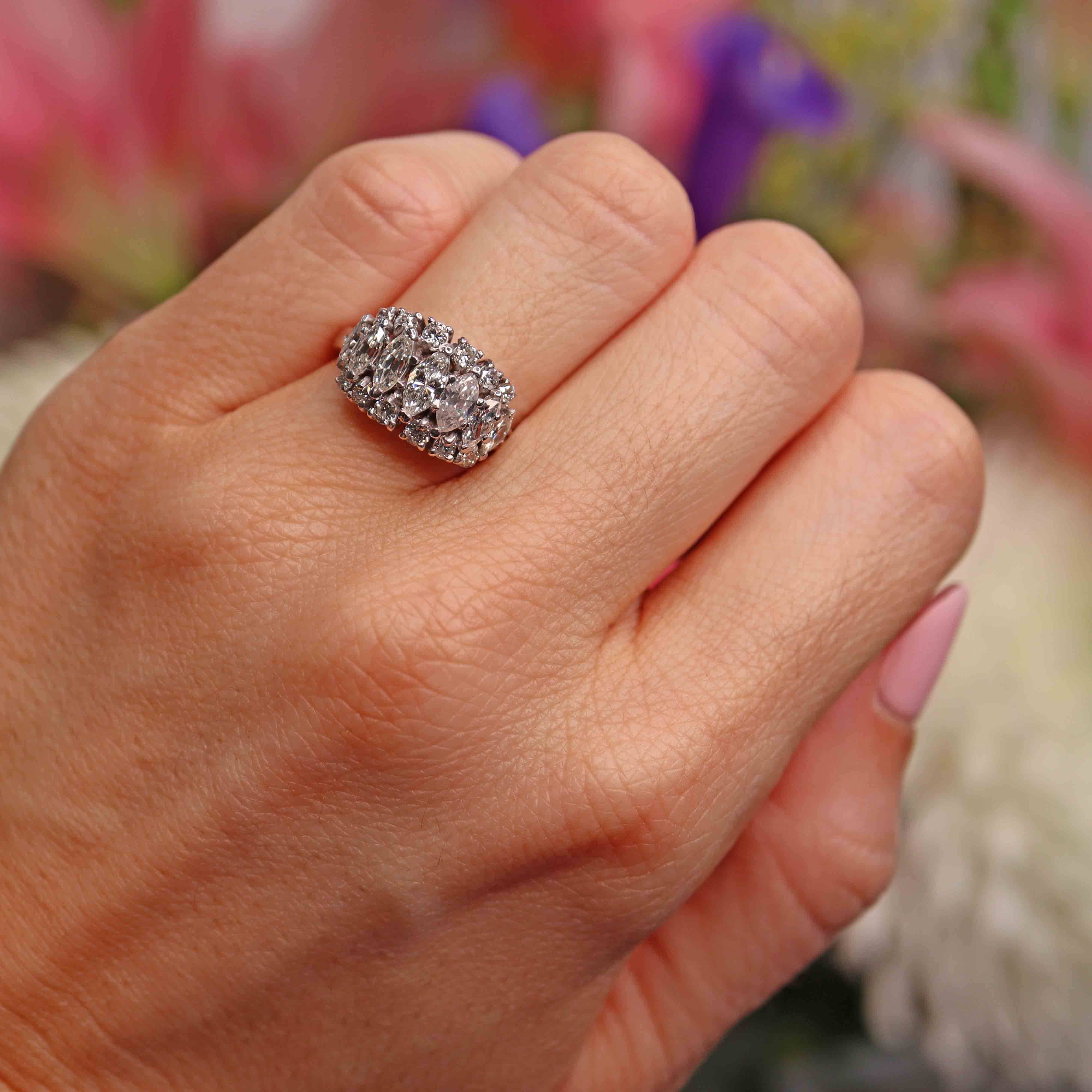 Ellibelle Jewellery Vintage 1978 Marquise & Brilliant Diamond 18ct White Gold Cluster Ring (1.36cts)