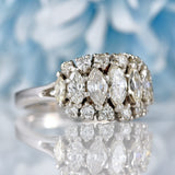 Ellibelle Jewellery Vintage 1978 Marquise & Brilliant Diamond 18ct White Gold Cluster Ring (1.36cts)